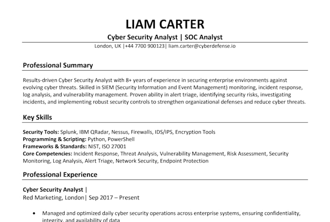 write ats friendly cyber security and IT security resume